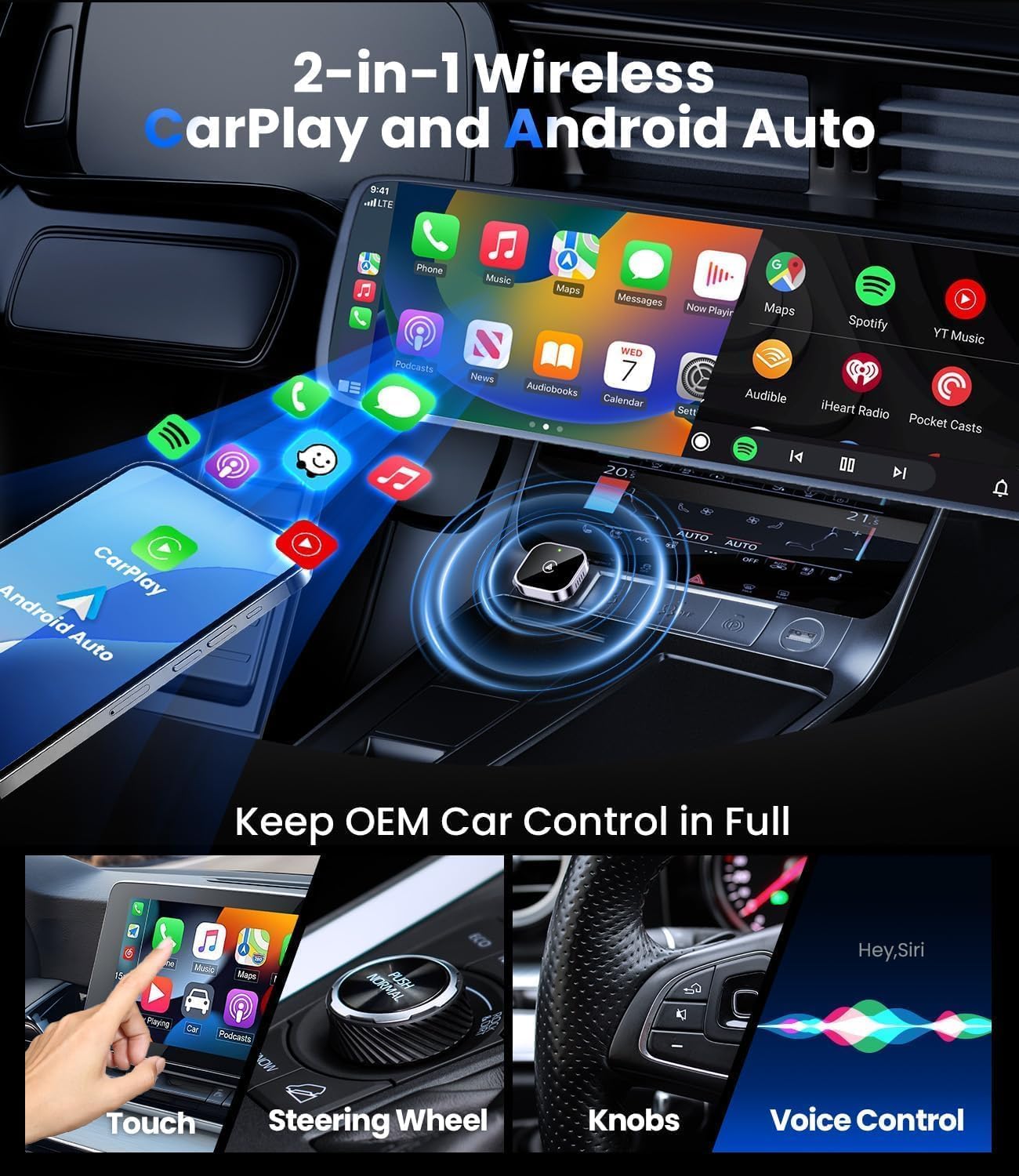 Teeran 2-in-1 Input Adapters Mini Wireless CarPlay & Android Auto Adapter DEMO