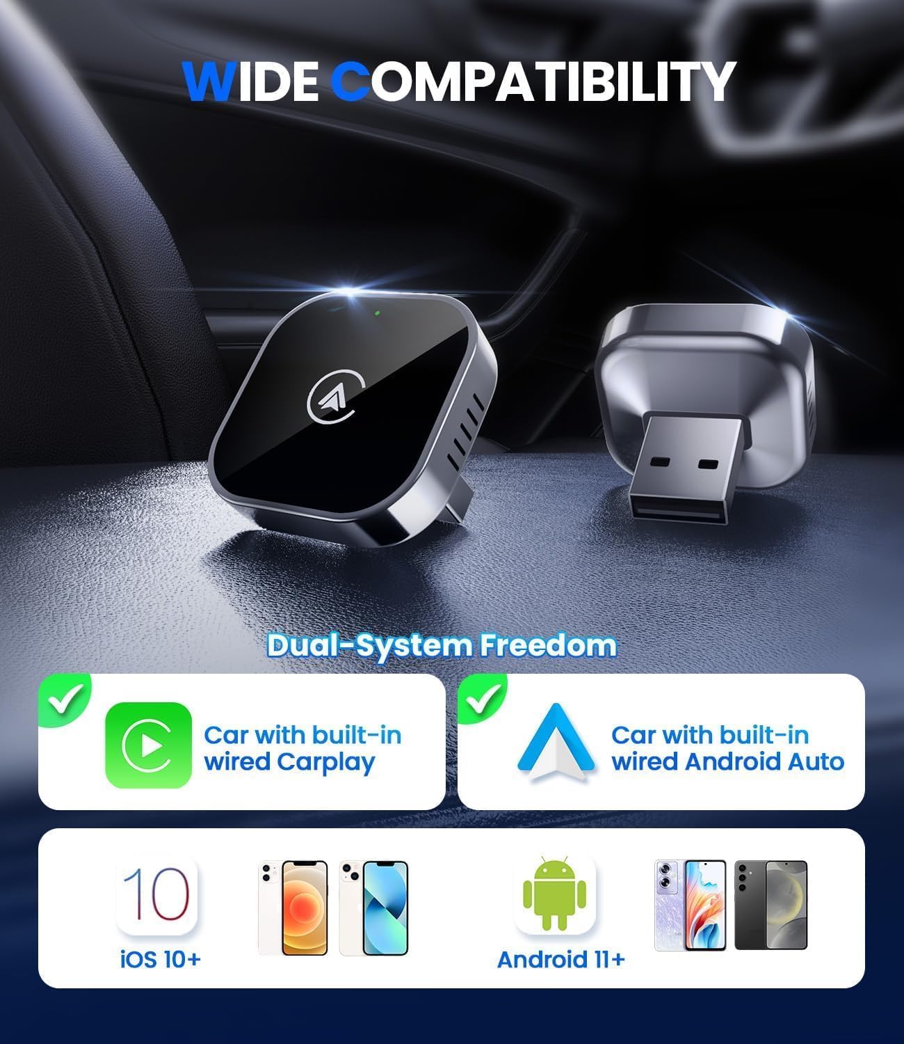 Teeran 2-in-1 Input Adapters Mini Wireless CarPlay & Android Auto Adapter DEMO
