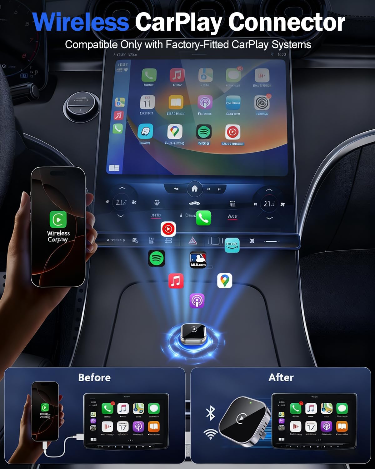 TOPSHINE Wireless CarPlay Adapter for iPhone Mini USB Tech Black-Silver DEMO