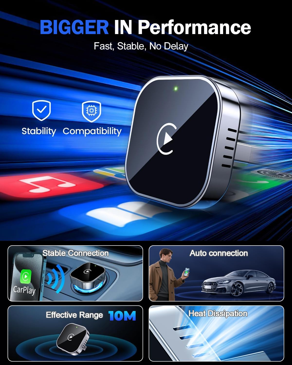 TOPSHINE Wireless CarPlay Adapter for iPhone Mini USB Tech Black-Silver DEMO