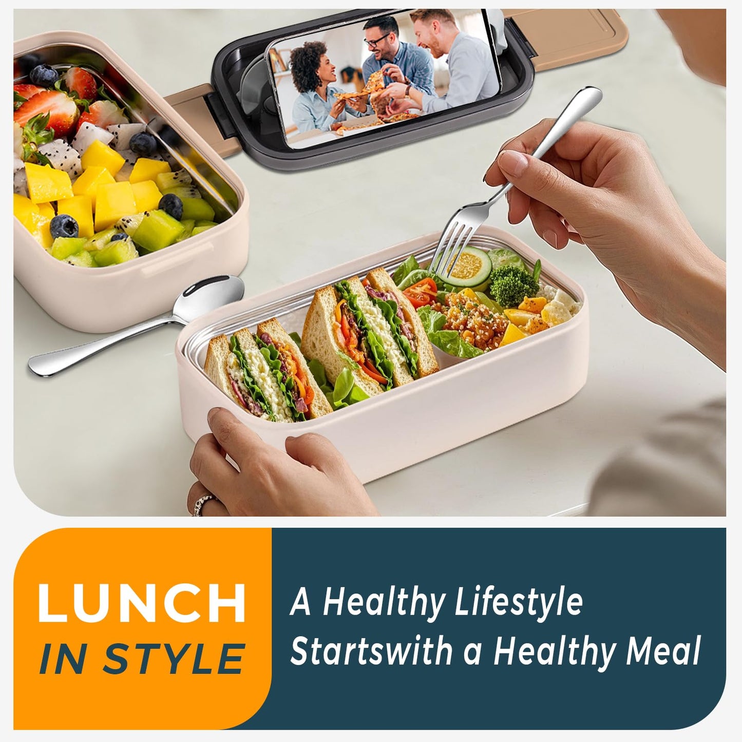 Adando Stainless Steel Bento Box Leakproof Lunchbox 1400ml BPA Free Green NEW