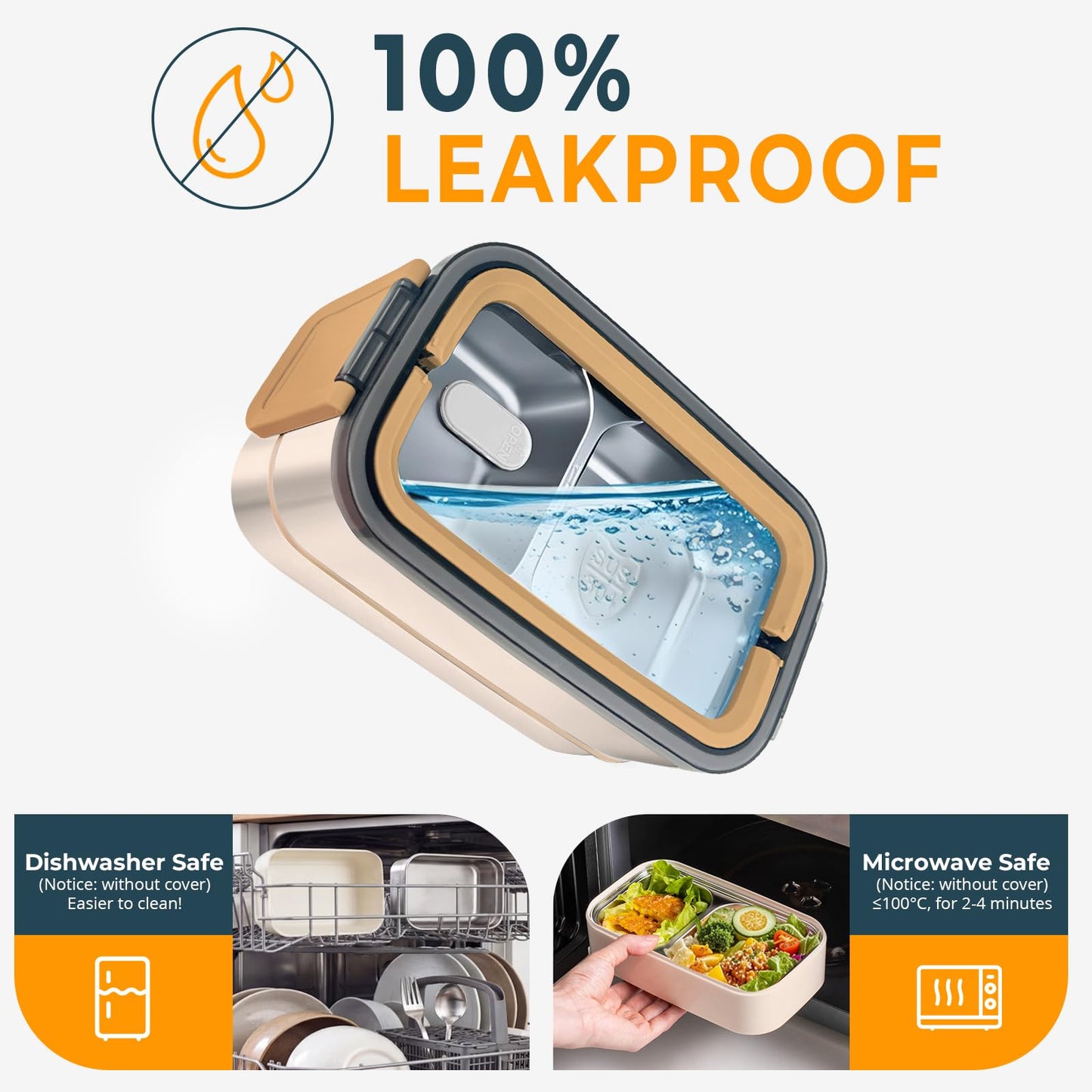 Adando Stainless Steel Bento Box Leakproof Lunchbox 1400ml BPA Free Green NEW