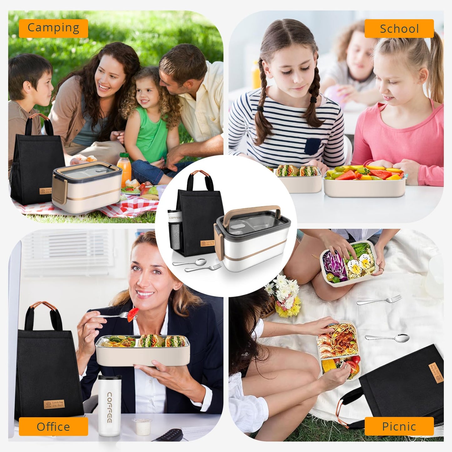 Adando Stainless Steel Bento Box Leakproof Lunchbox 1400ml BPA Free Green NEW