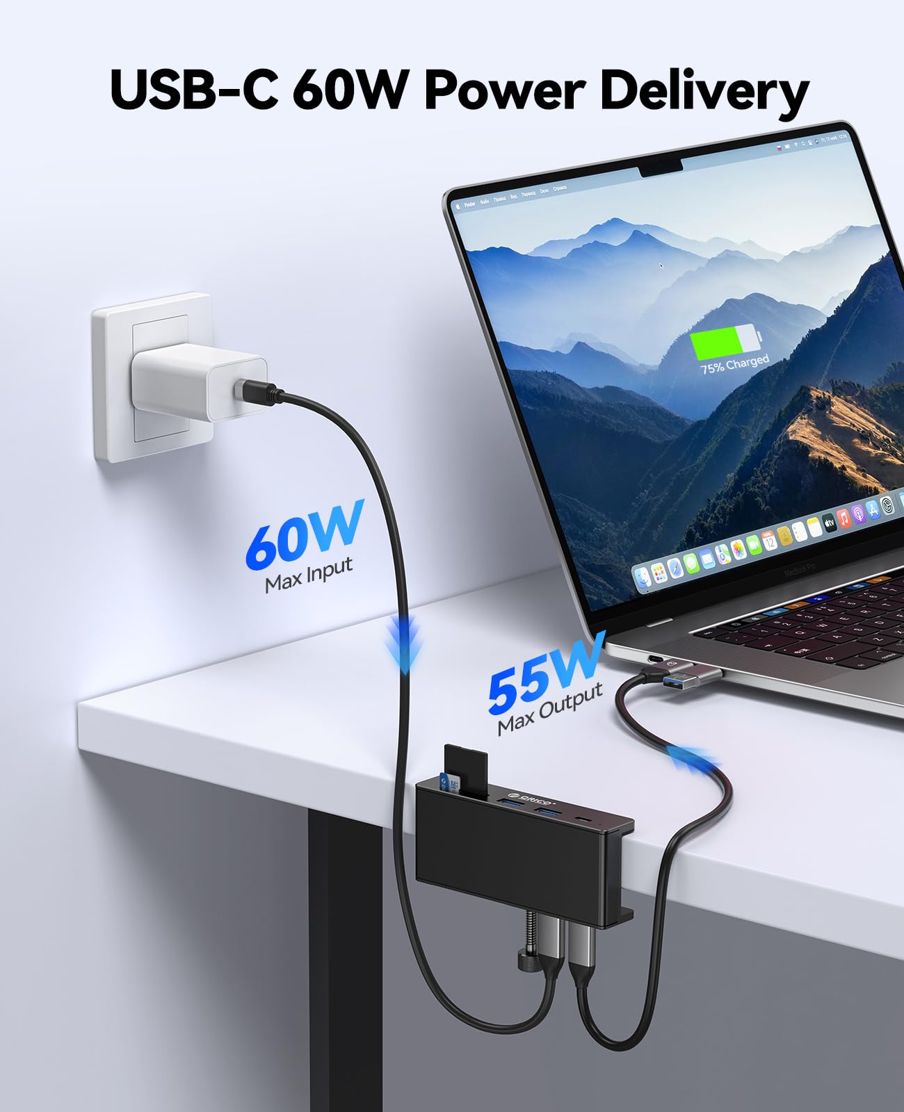 ORICO 6-Port USB Hubs USB 3.2 Hub with 60W Type-C PD Charging, 10Gbps Data DEMO