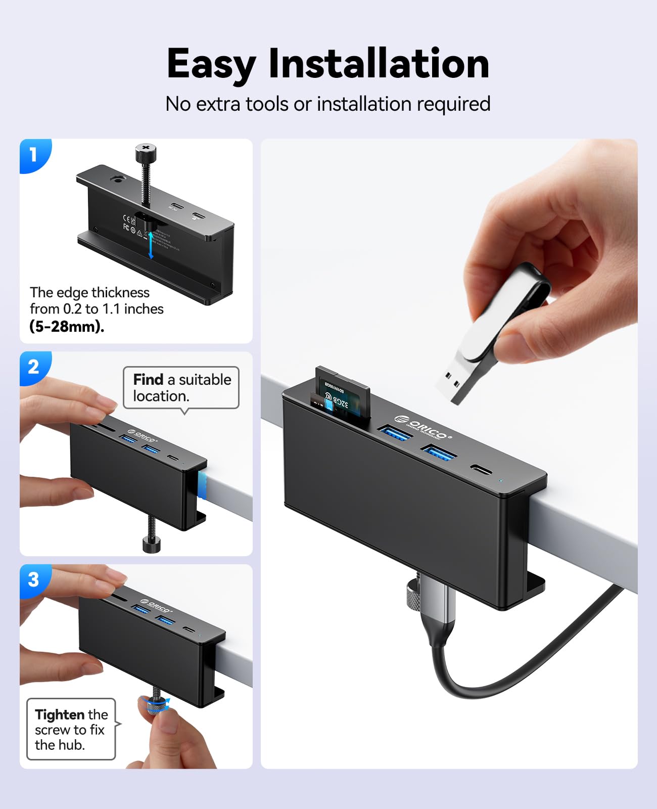 ORICO 6-Port USB Hubs USB 3.2 Hub with 60W Type-C PD Charging, 10Gbps Data DEMO