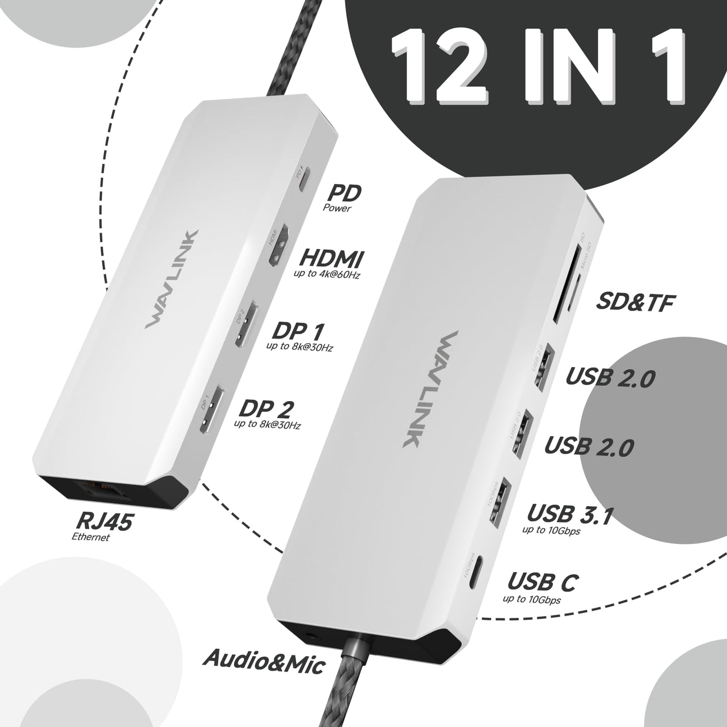 WAVLINK Dual Monitor DisplayPort Docking Station, 10Gbps Triple Display, DEMO