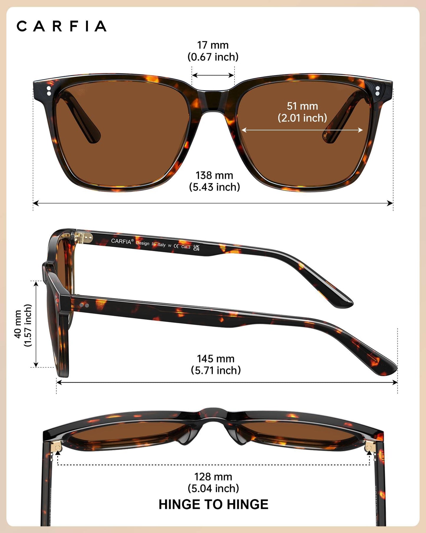 Carfia Womens Polarized Acetate Sunglasses Small Face AntiGlare UV400 51mm DEMO