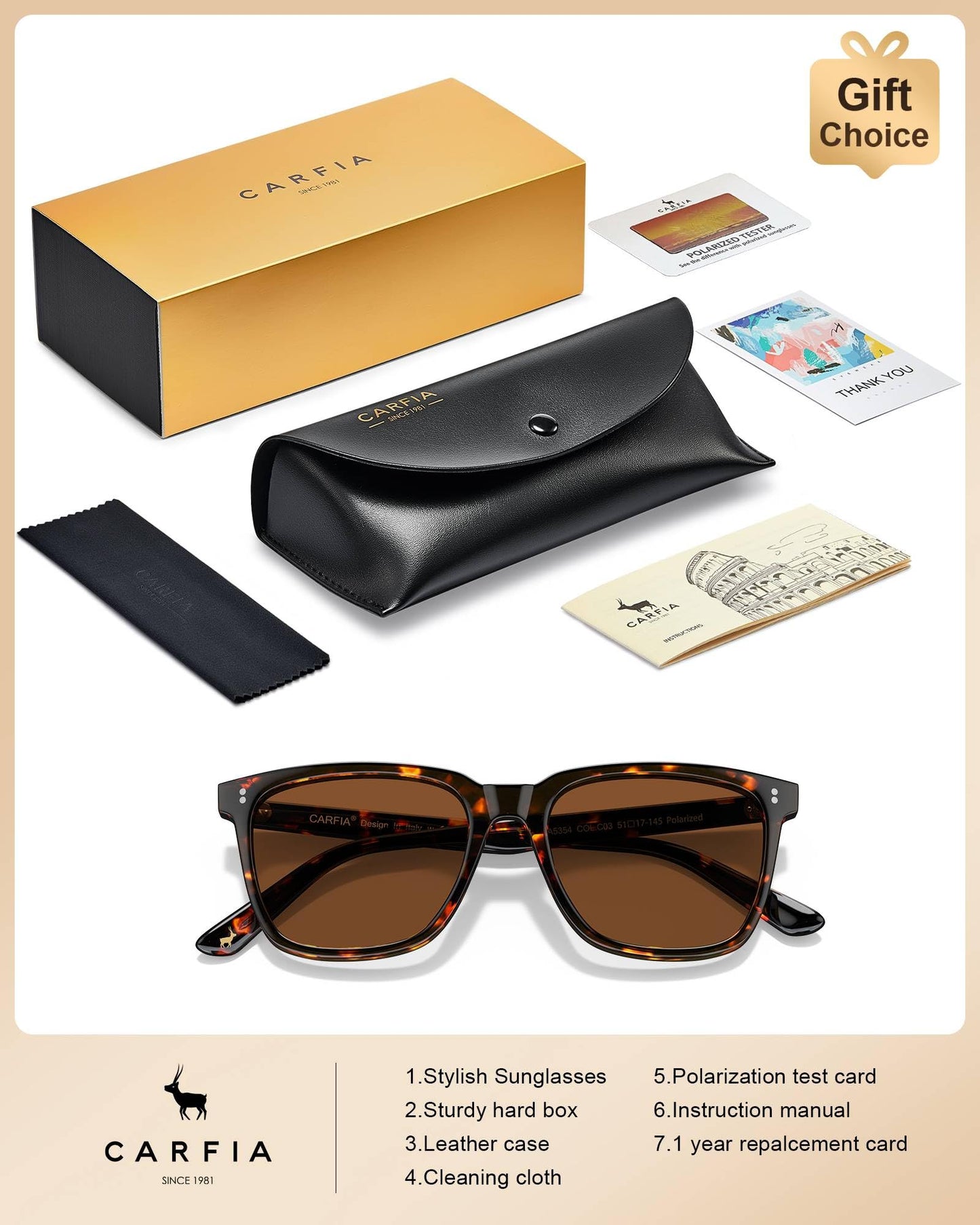 Carfia Womens Polarized Acetate Sunglasses Small Face AntiGlare UV400 51mm DEMO
