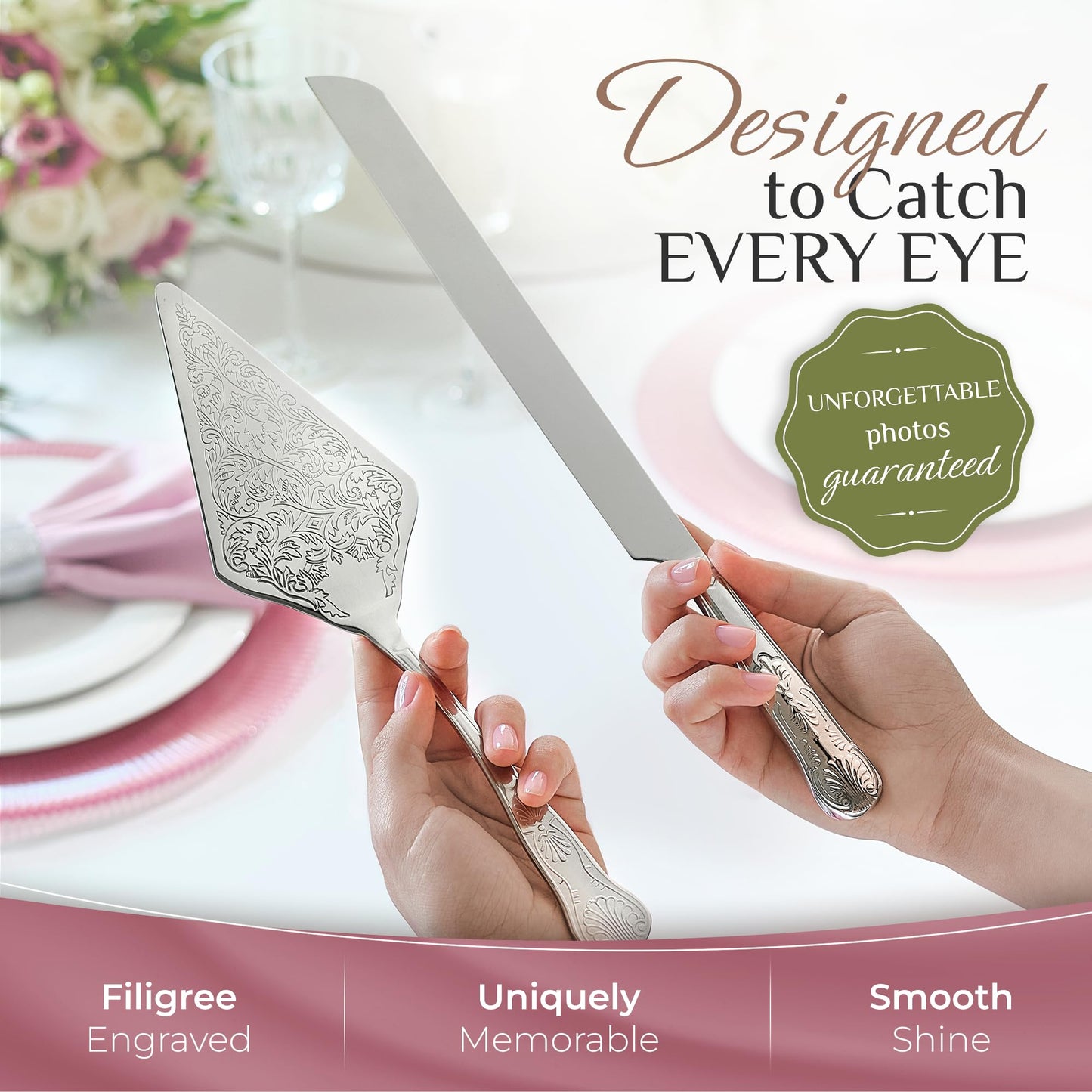 Orblue Premium Engraved Cake Cutting Knife and Server Set GOLD NEW