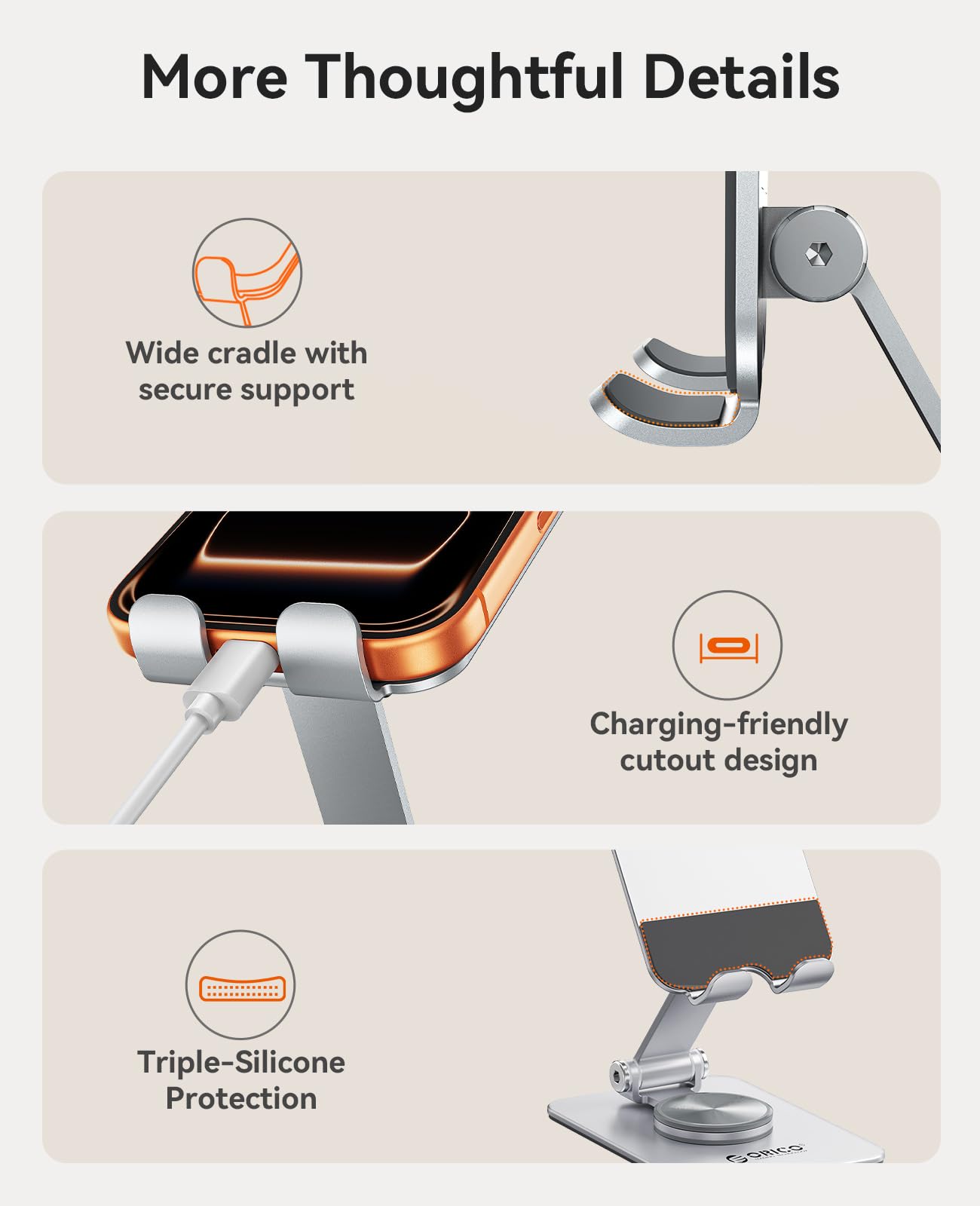 ORICO Adjustable Metal Phone Holder Stand for Desk Stable Aluminum Bedstand NEW