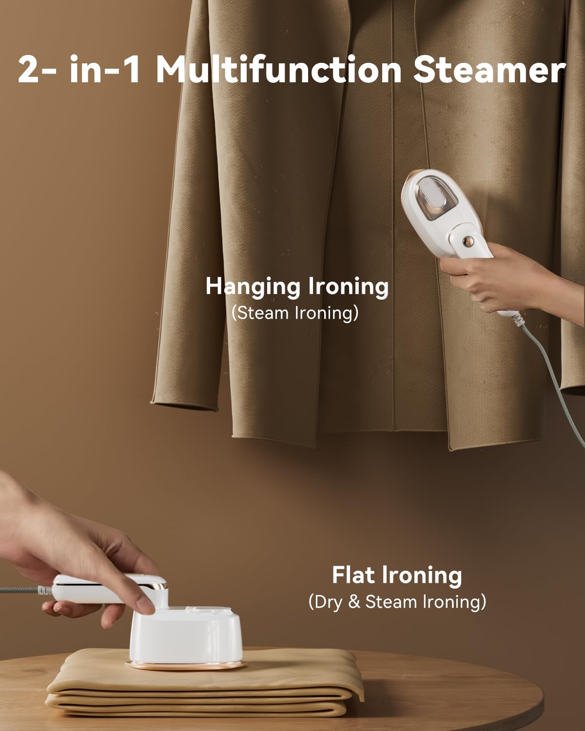 AUSELECT 2-in-1 Handheld Clothes Steamer and Mini Iron, White Steam Press DEMO