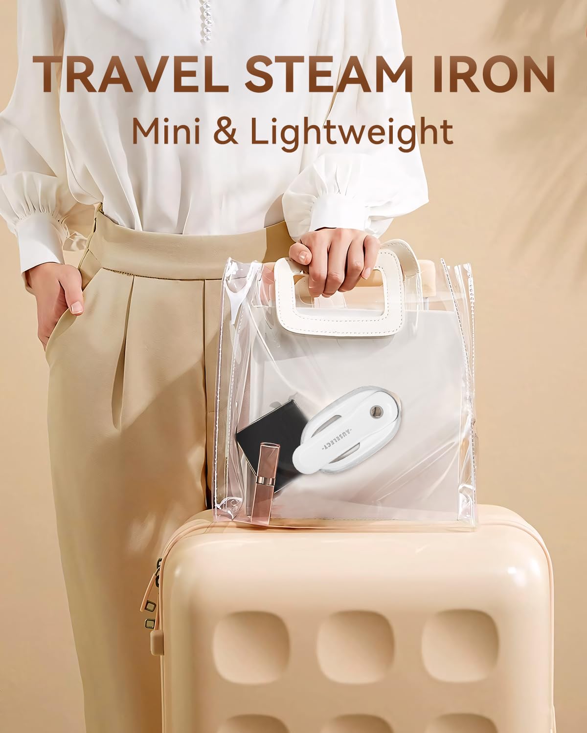 AUSELECT 2-in-1 Handheld Clothes Steamer and Mini Iron, White Steam Press DEMO