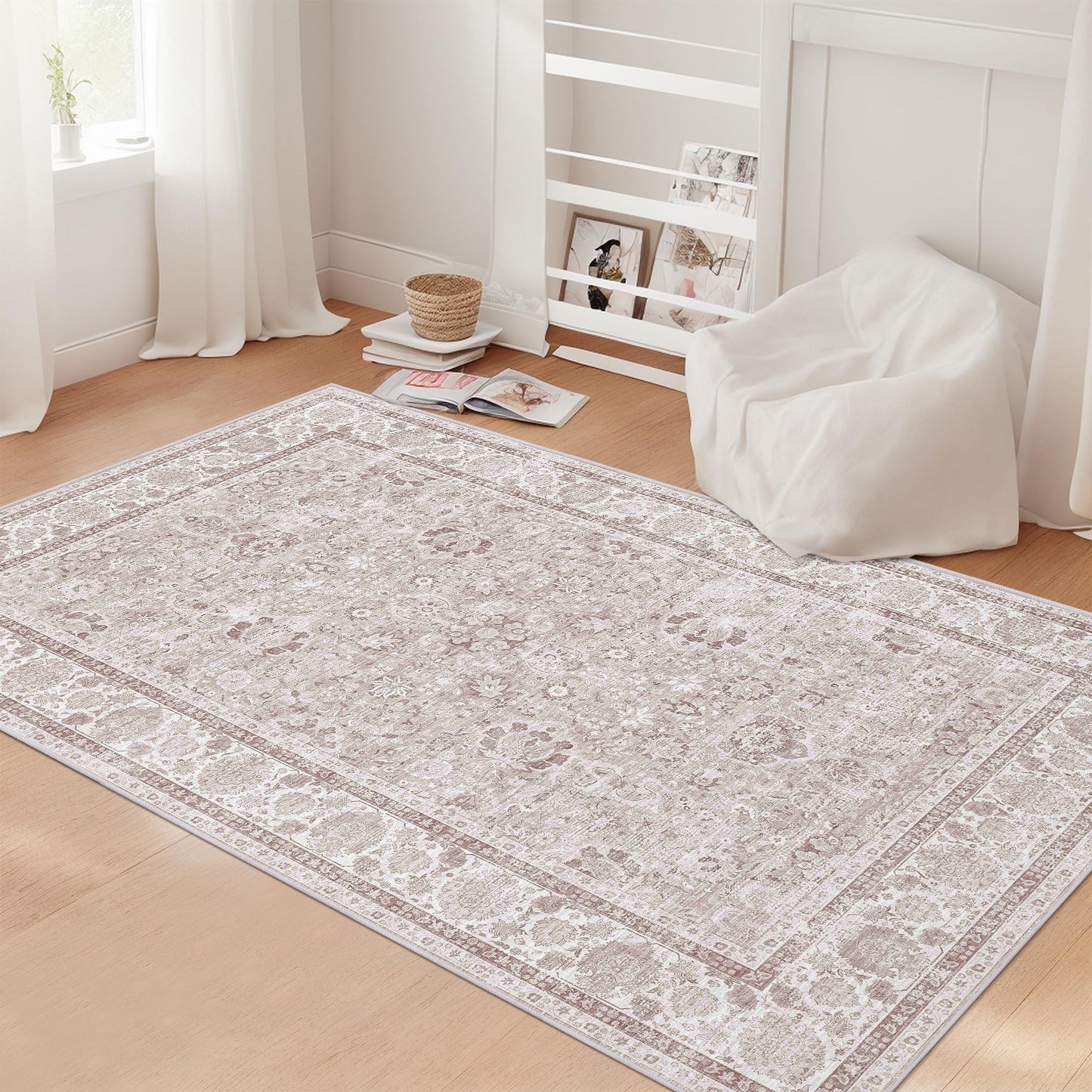 Deerly Pink Area Rug 200x300 cm Rectangular Non-Slip Washable Vintage NEW
