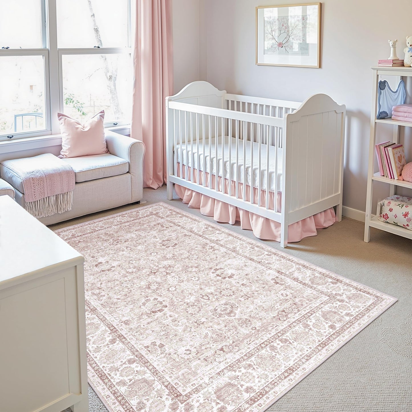 Deerly Pink Area Rug 200x300 cm Rectangular Non-Slip Washable Vintage NEW
