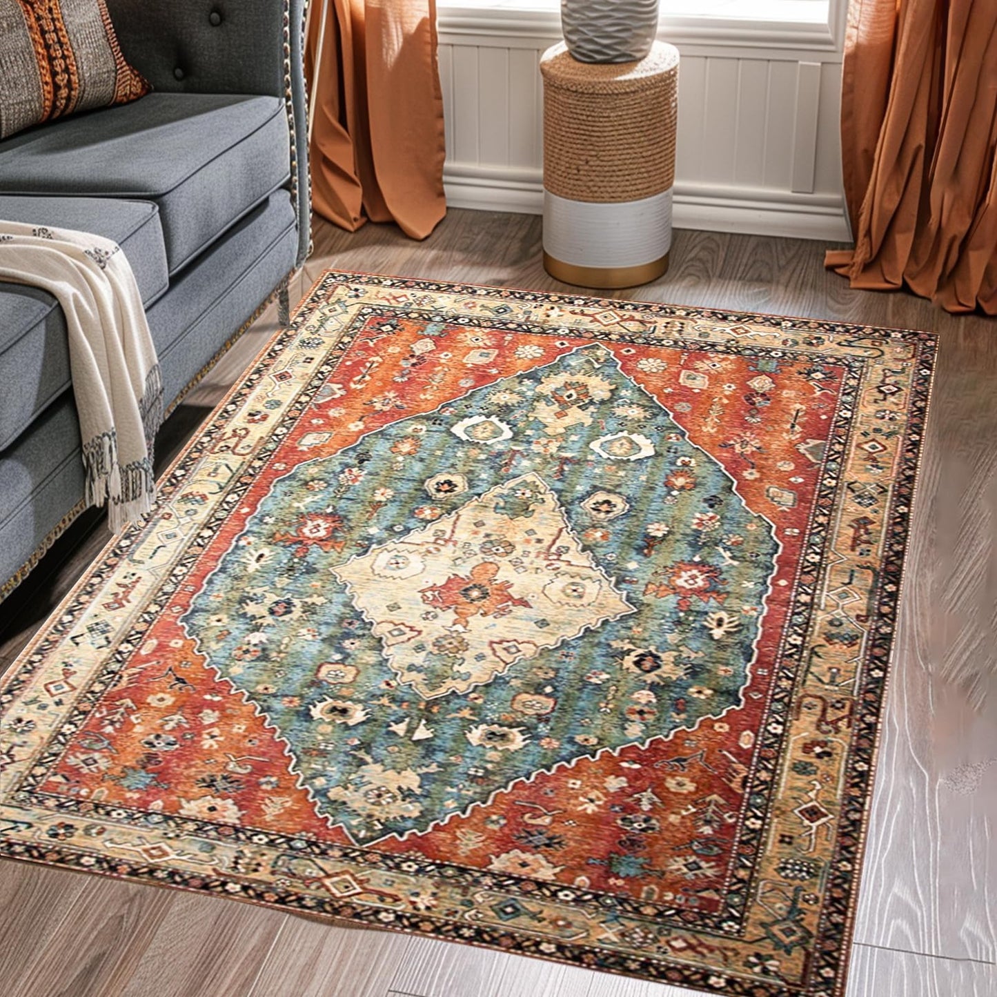 TFMODBFA Large 120x160cm Non-Slip Washable Polyester Area Rug in Orange-Red NEW