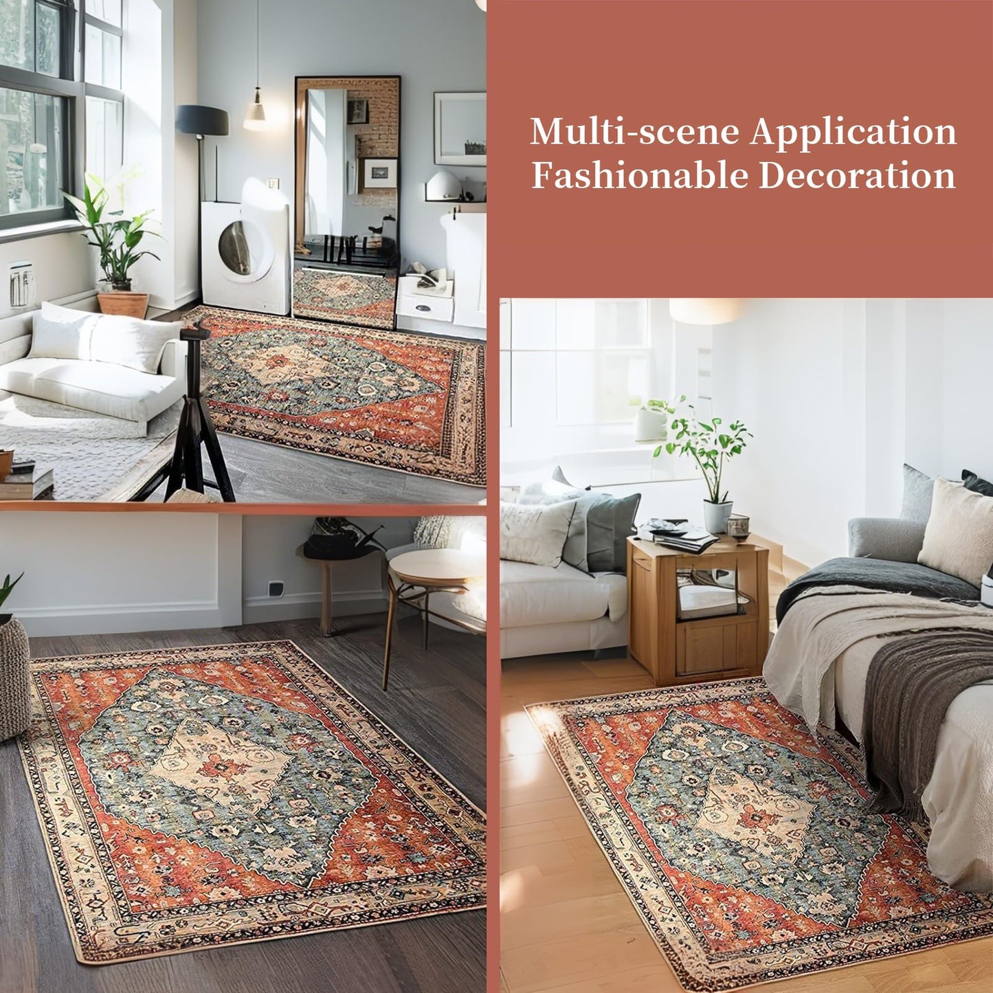 TFMODBFA Large 120x160cm Non-Slip Washable Polyester Area Rug in Orange-Red NEW
