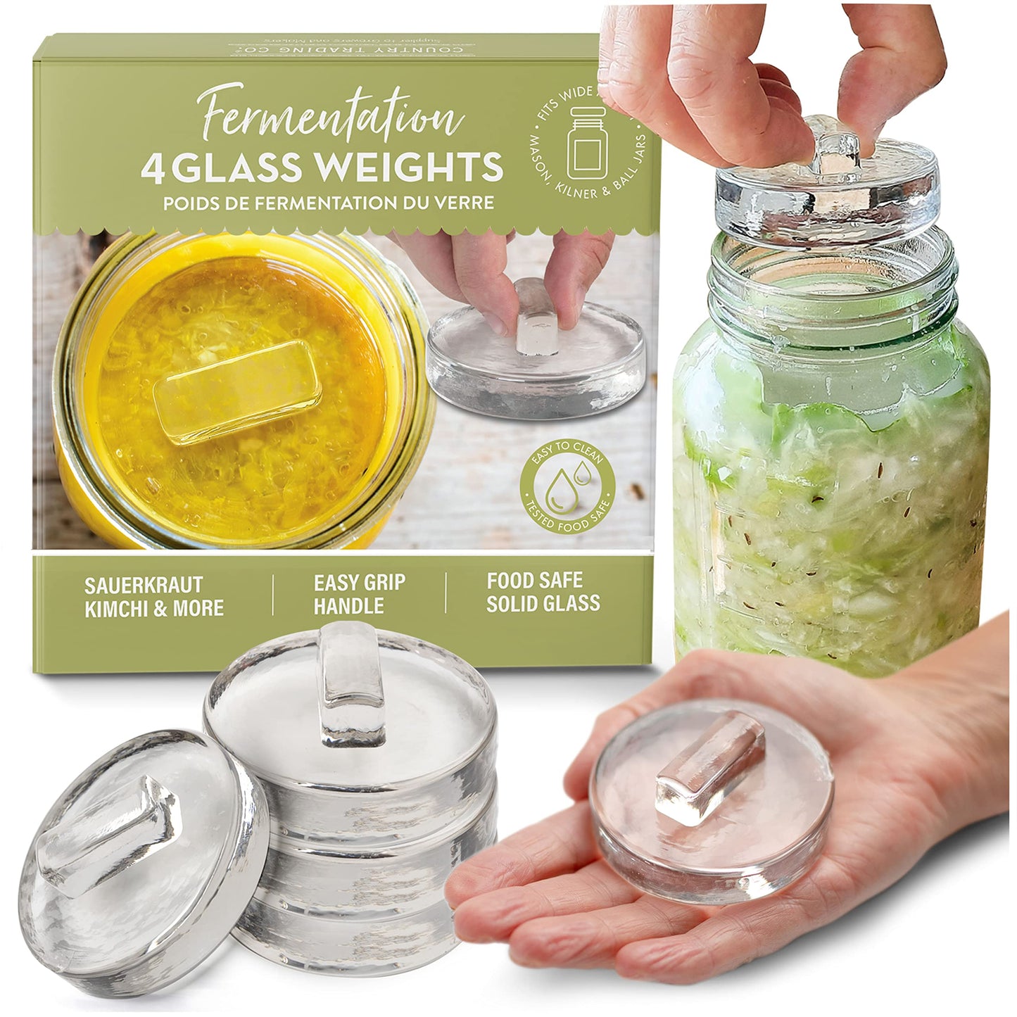 Country Trading Co. Glass Fermentation Weights with Easy Lift Handles Boxed NEW