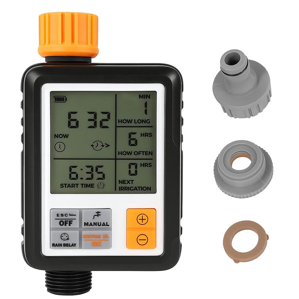 Spendeal Programmable Garden Hose Timer with Rain Delay, Orange & Black NEW