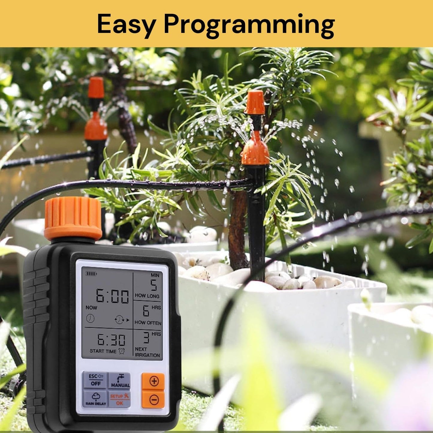 Spendeal Programmable Garden Hose Timer with Rain Delay, Orange & Black NEW