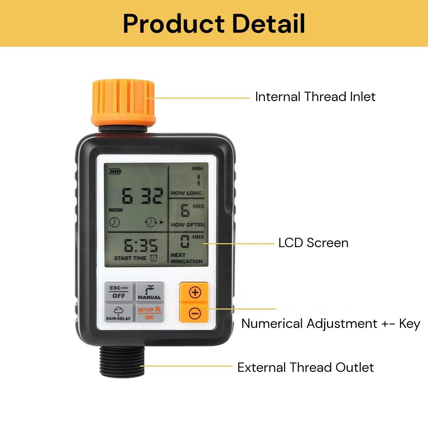 Spendeal Programmable Garden Hose Timer with Rain Delay, Orange & Black NEW