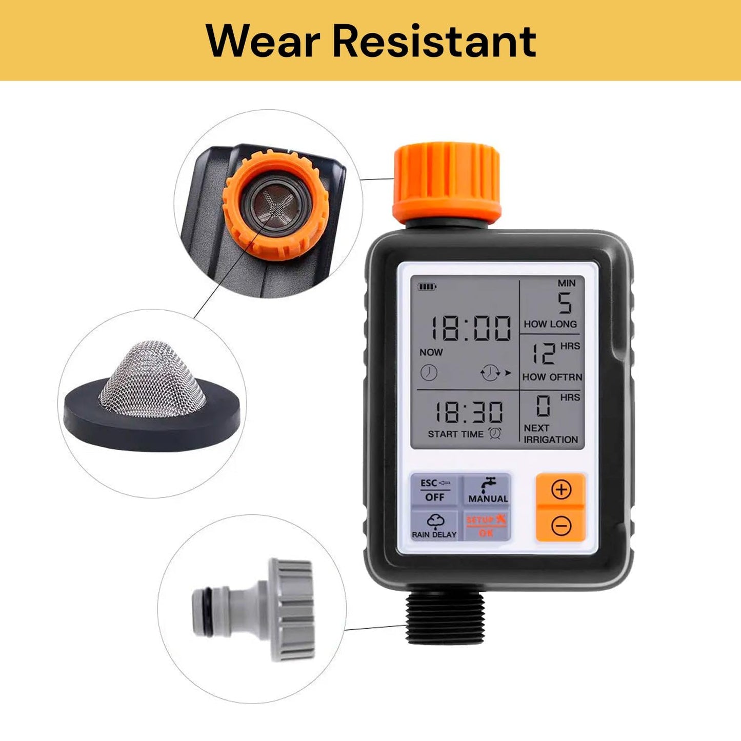 Spendeal Programmable Garden Hose Timer with Rain Delay, Orange & Black NEW