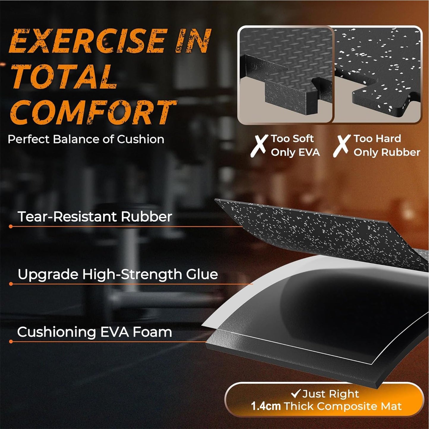 Homodoskey Thick Gym Flooring Tiles 12 Pack 60x60cm Rubber Exercise NEW