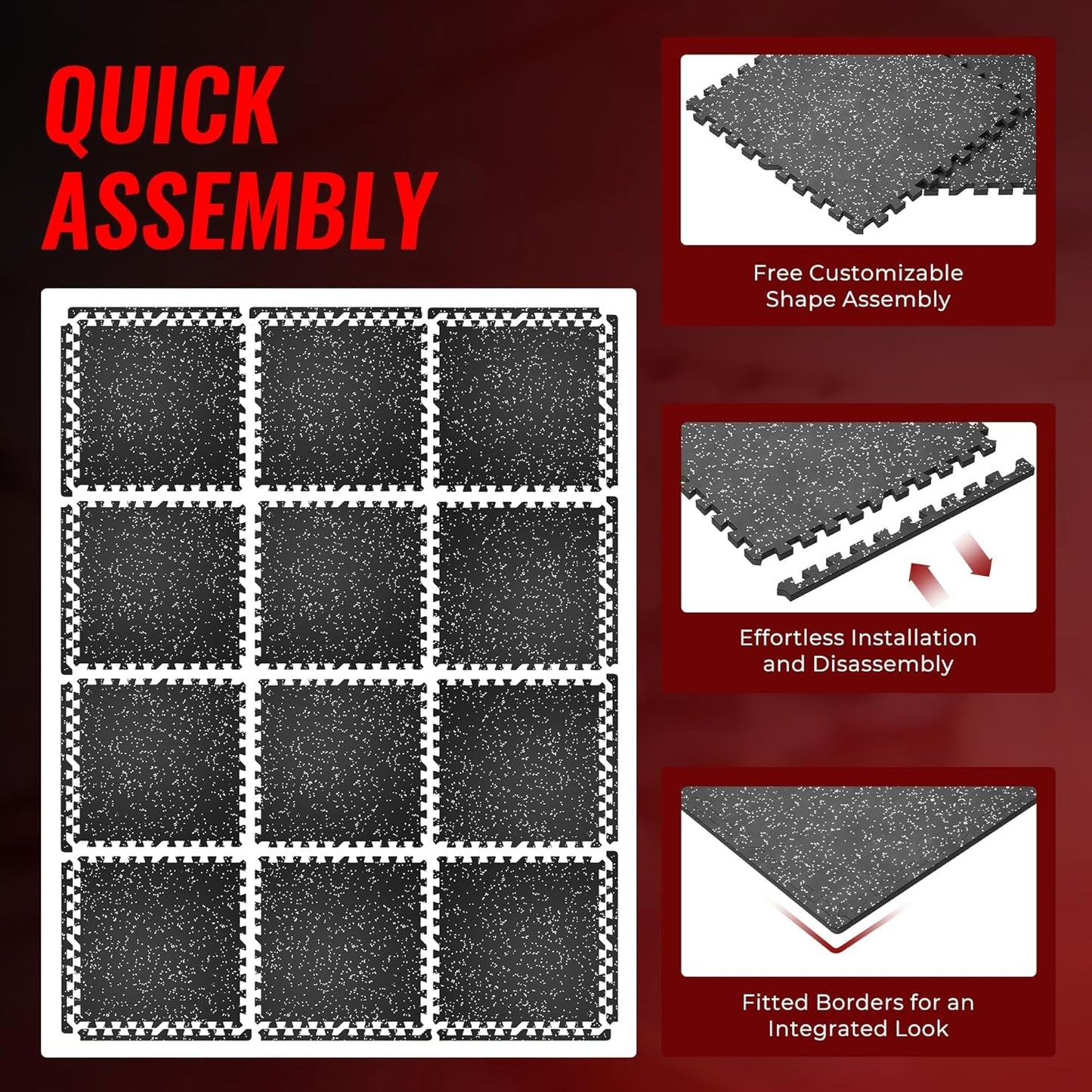 Homodoskey Thick Gym Flooring Tiles 12 Pack 60x60cm Rubber Exercise NEW