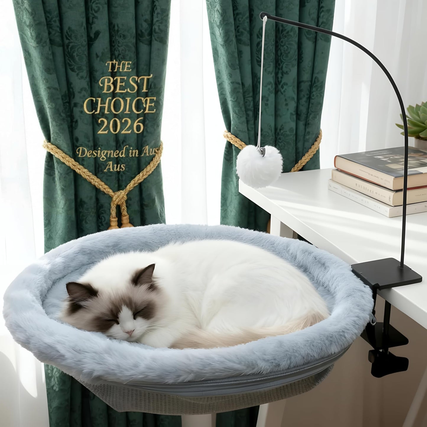 piekeds Cat Beds Desk Bed with Toy Holder Foldable Space-Saving Perch Gray DEMO
