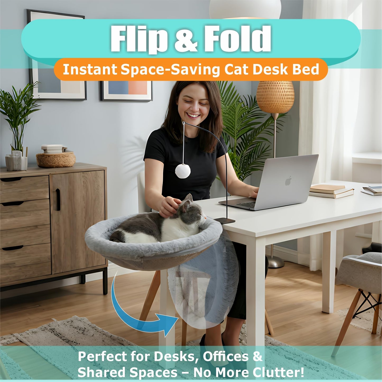 piekeds Cat Beds Desk Bed with Toy Holder Foldable Space-Saving Perch Gray DEMO