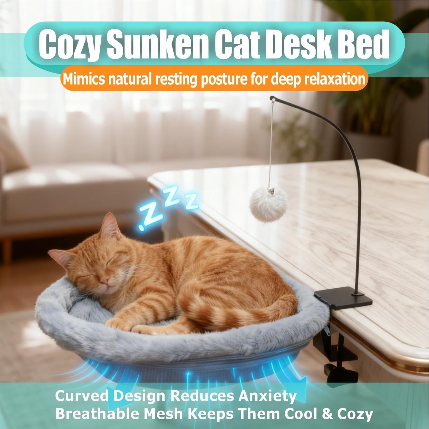 piekeds Cat Beds Desk Bed with Toy Holder Foldable Space-Saving Perch Gray DEMO