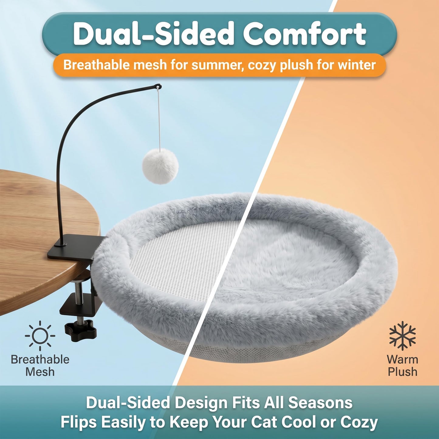 piekeds Cat Beds Desk Bed with Toy Holder Foldable Space-Saving Perch Gray DEMO