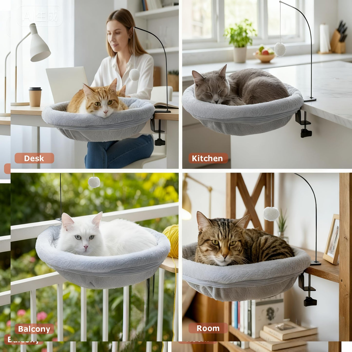 piekeds Cat Beds Desk Bed with Toy Holder Foldable Space-Saving Perch Gray DEMO