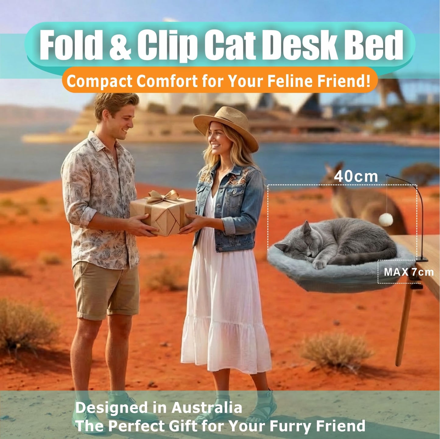 piekeds Cat Beds Desk Bed with Toy Holder Foldable Space-Saving Perch Gray DEMO