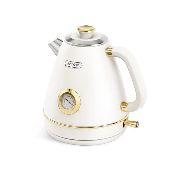 Hazel Quinn Retro 1.7L Electric Kettle with Thermometer, Pearl White NEW