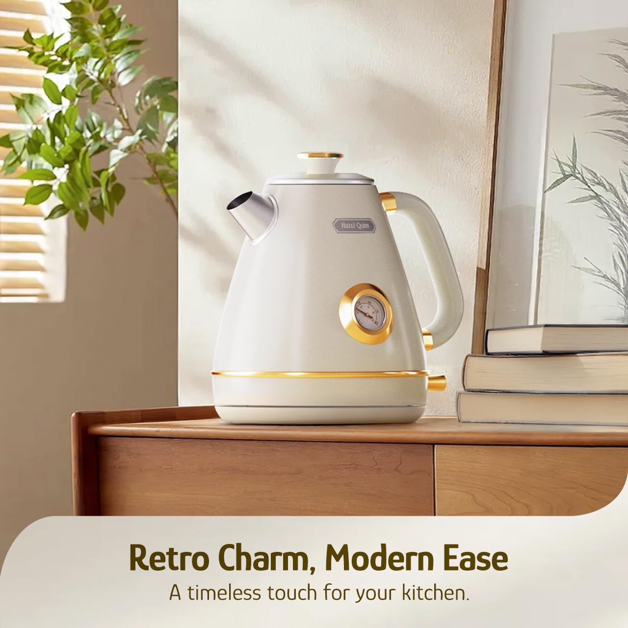 Hazel Quinn Retro 1.7L Electric Kettle with Thermometer, Pearl White NEW