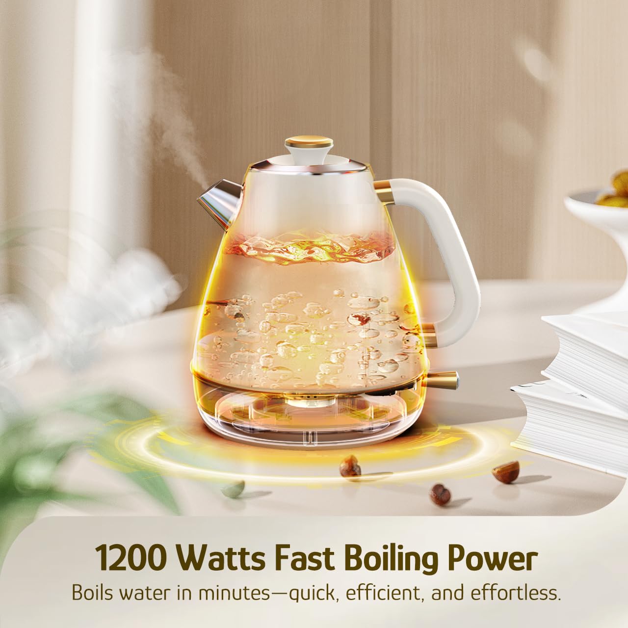 Hazel Quinn Retro 1.7L Electric Kettle with Thermometer, Pearl White NEW