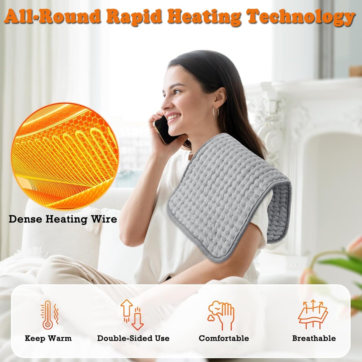 wakouter Electric Heating Pad with 4 Timer Settings and 9 Temperature Levels NEW
