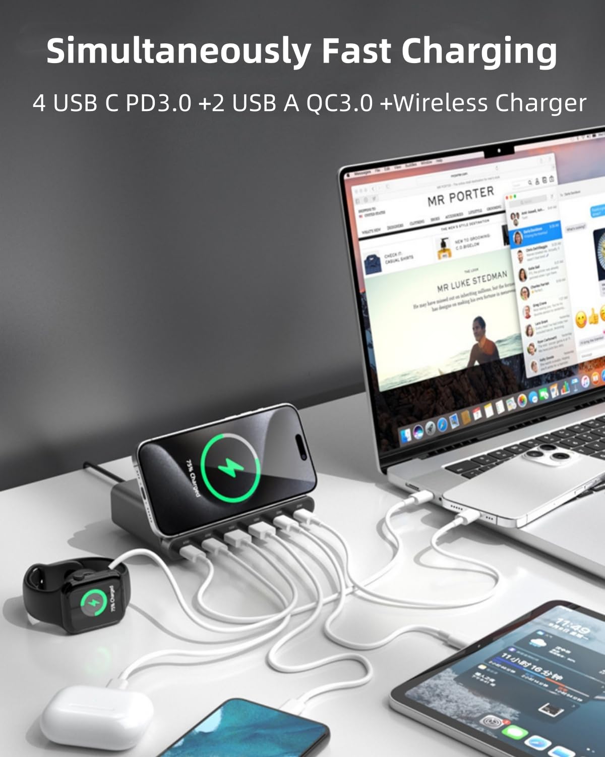FOSION 160W Induction Chargers 6-Port Desktop Wireless Charging Stand NEW