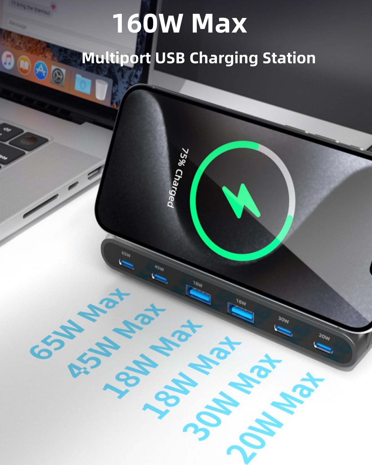 FOSION 160W Induction Chargers 6-Port Desktop Wireless Charging Stand NEW