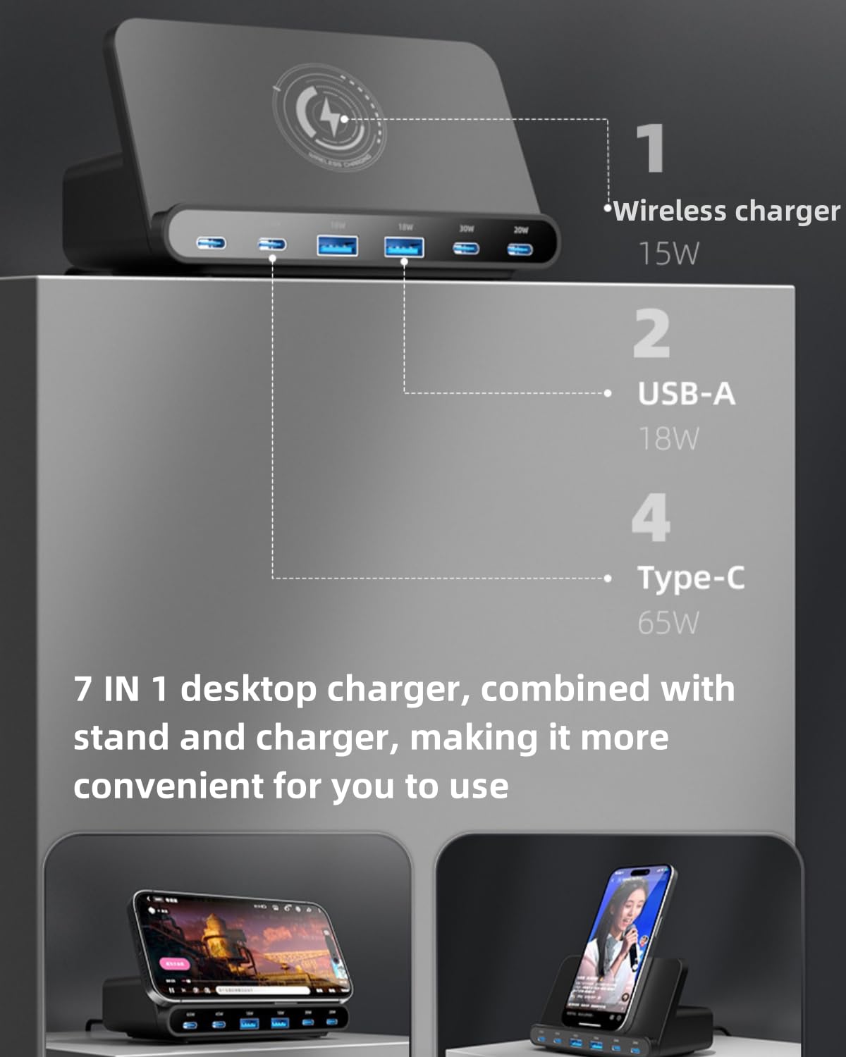 FOSION 160W Induction Chargers 6-Port Desktop Wireless Charging Stand NEW