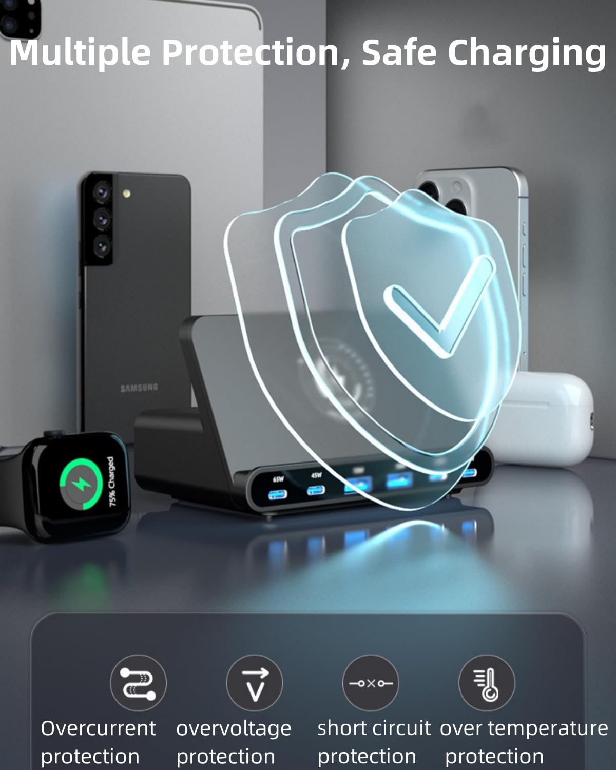 FOSION 160W Induction Chargers 6-Port Desktop Wireless Charging Stand NEW