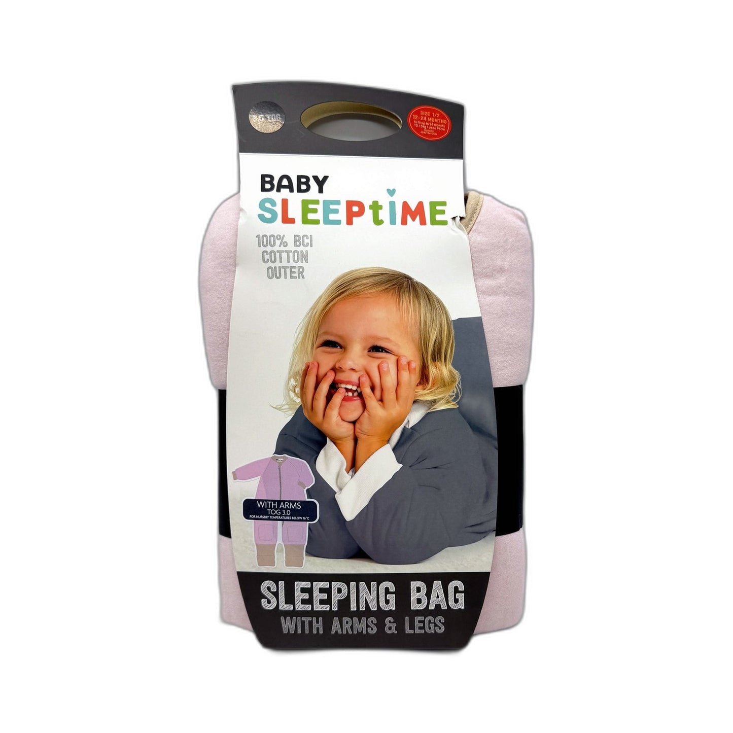 Baby Sleeptime Cotton Warm Sleeping Bag W/ Arms & Legs Pink Size 1-2 12-25M NEW