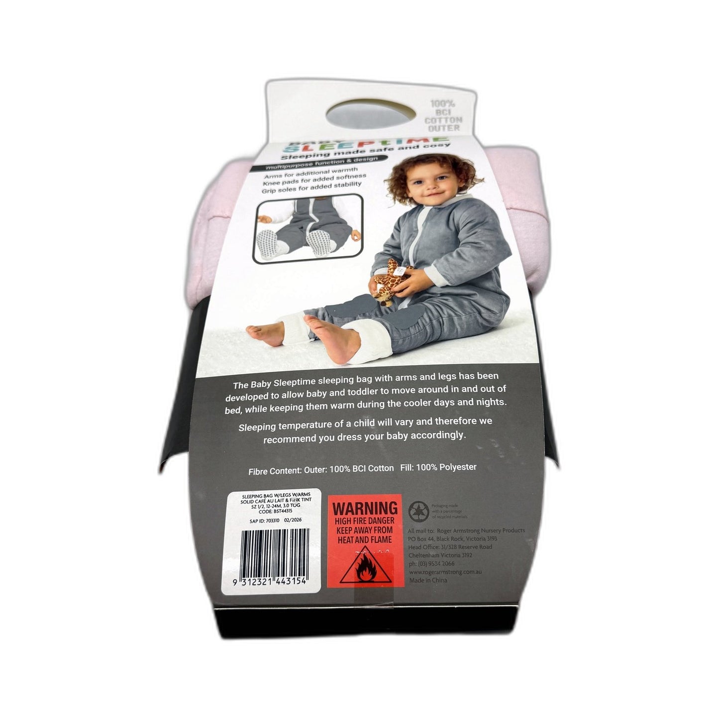 Baby Sleeptime Cotton Warm Sleeping Bag W/ Arms & Legs Pink Size 1-2 12-25M NEW