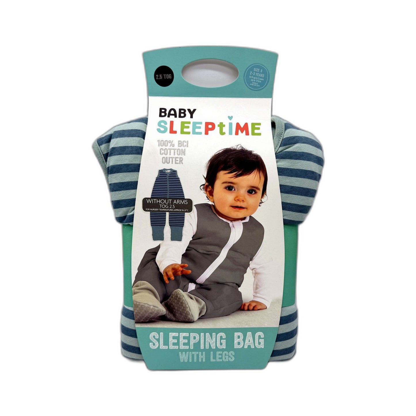 Baby Sleeptime Striped Green Cotton Sleeping Bag Without Arms 2-3Yrs Size 3 NEW