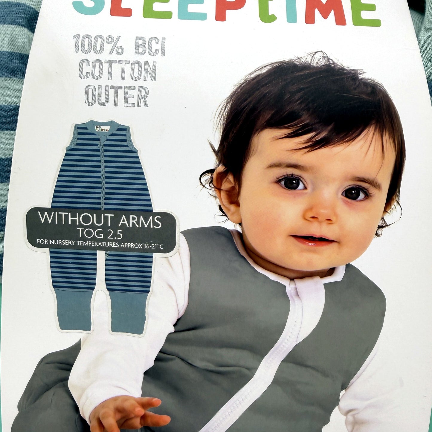 Baby Sleeptime Striped Green Cotton Sleeping Bag Without Arms 2-3Yrs Size 3 NEW