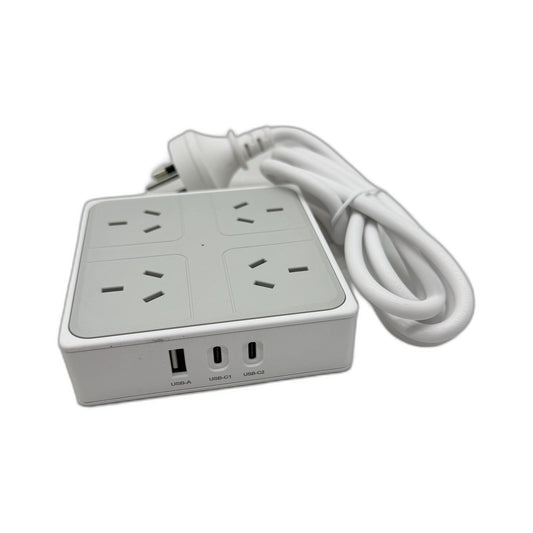 GSX 7 in 1 Power Strip & USB Ports Surge Protector Multi Outlet White/Grey NEW