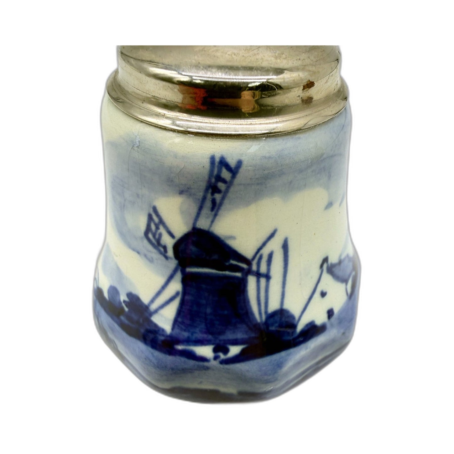 VINTAGE Delft Blue Hand Painted Holland Floral Design Salt Shaker