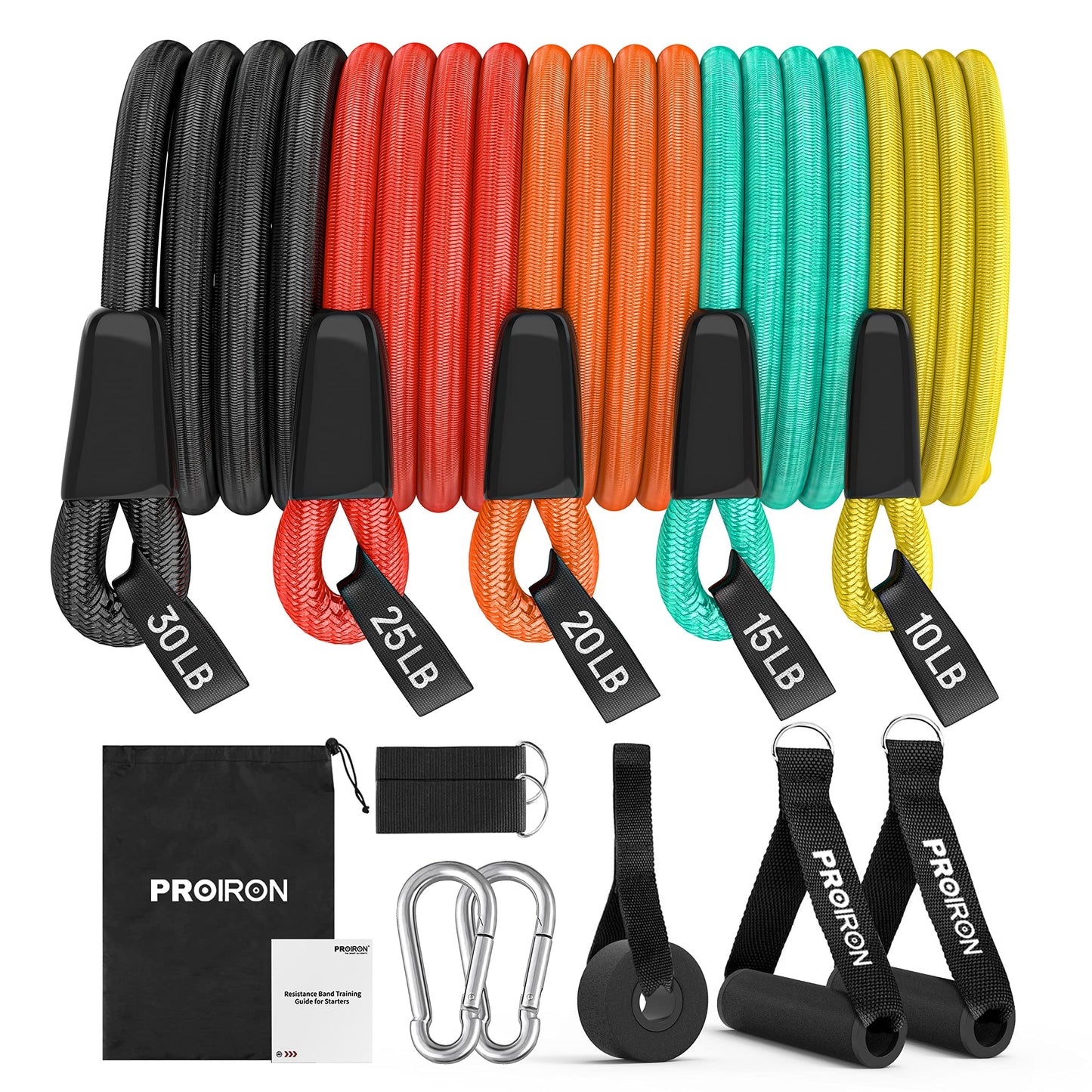 PROIRON Resistance Bands Set 14 Piece Anti-Snap Exercise Workout Multi Color NEW