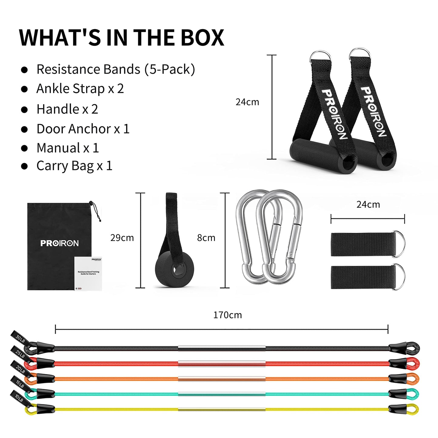 PROIRON Resistance Bands Set 14 Piece Anti-Snap Exercise Workout Multi Color NEW