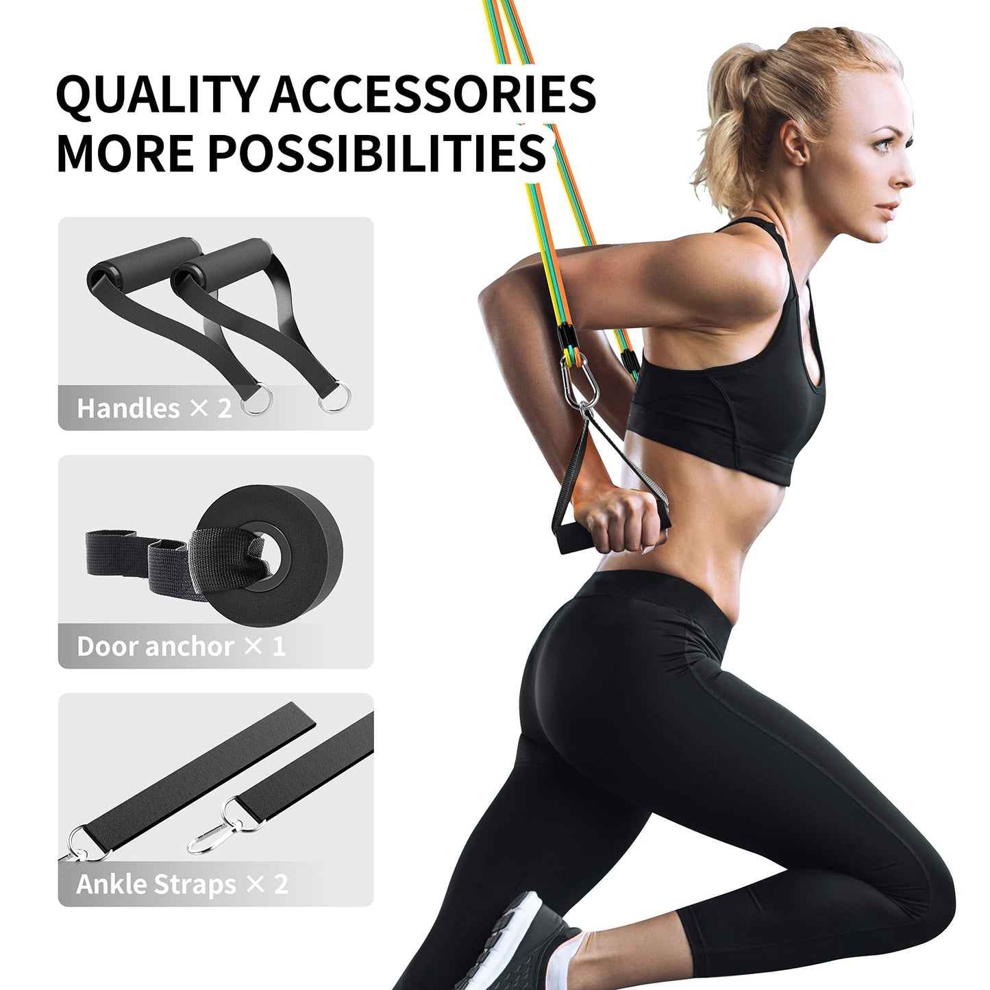 PROIRON Resistance Bands Set 14 Piece Anti-Snap Exercise Workout Multi Color NEW